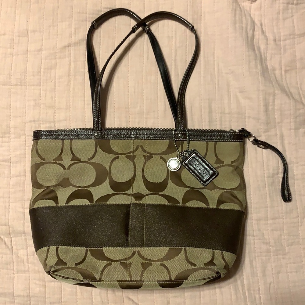 Coach Signature Stripe Tote Khaki/Brown